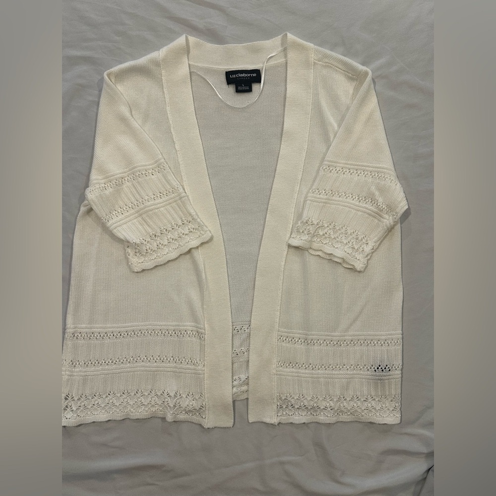 Liz Claiborne Cream Cardigan with Intricate Knit Details